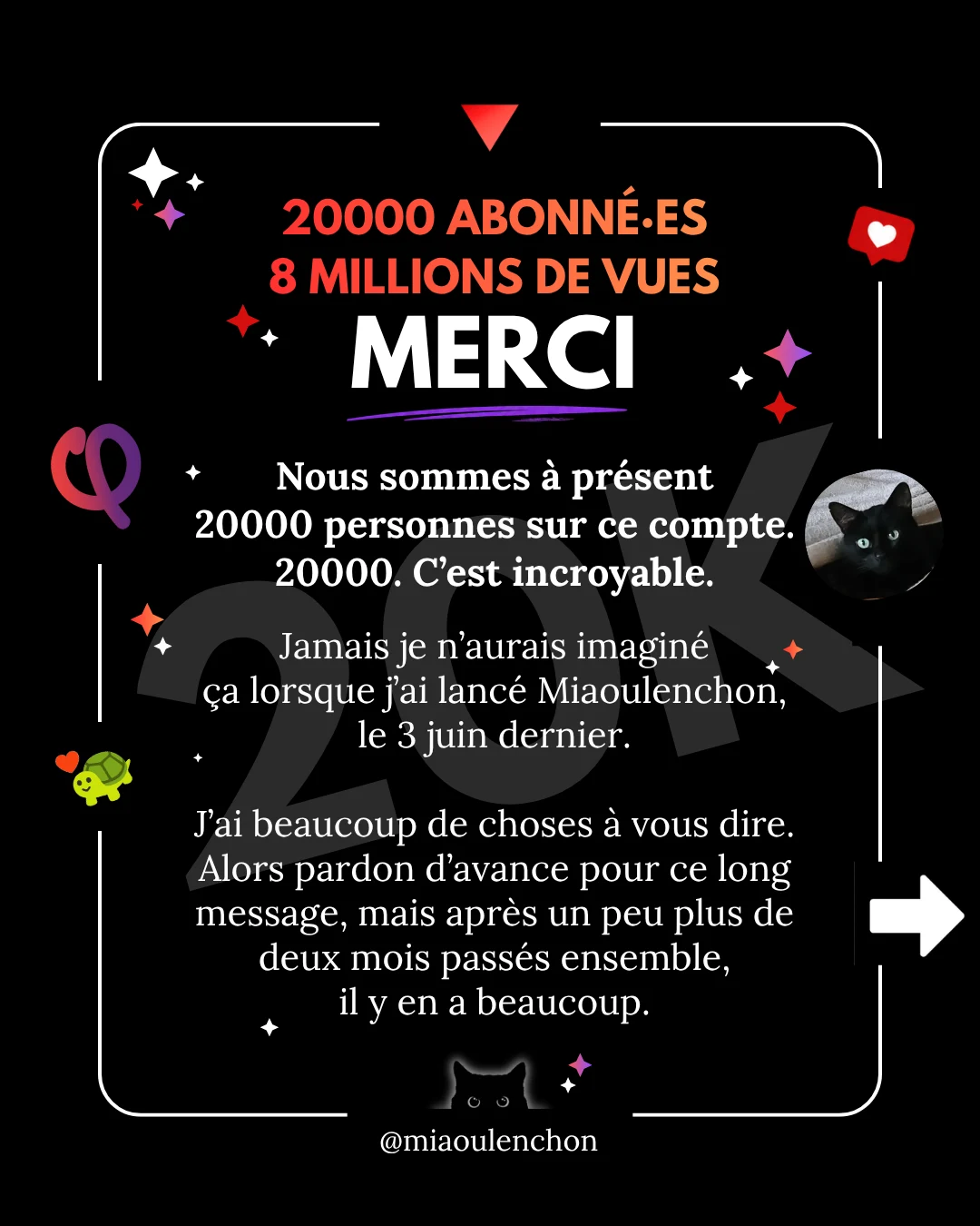 20 000 abonné·es, 8 millions de vues : merci — diapositive 1