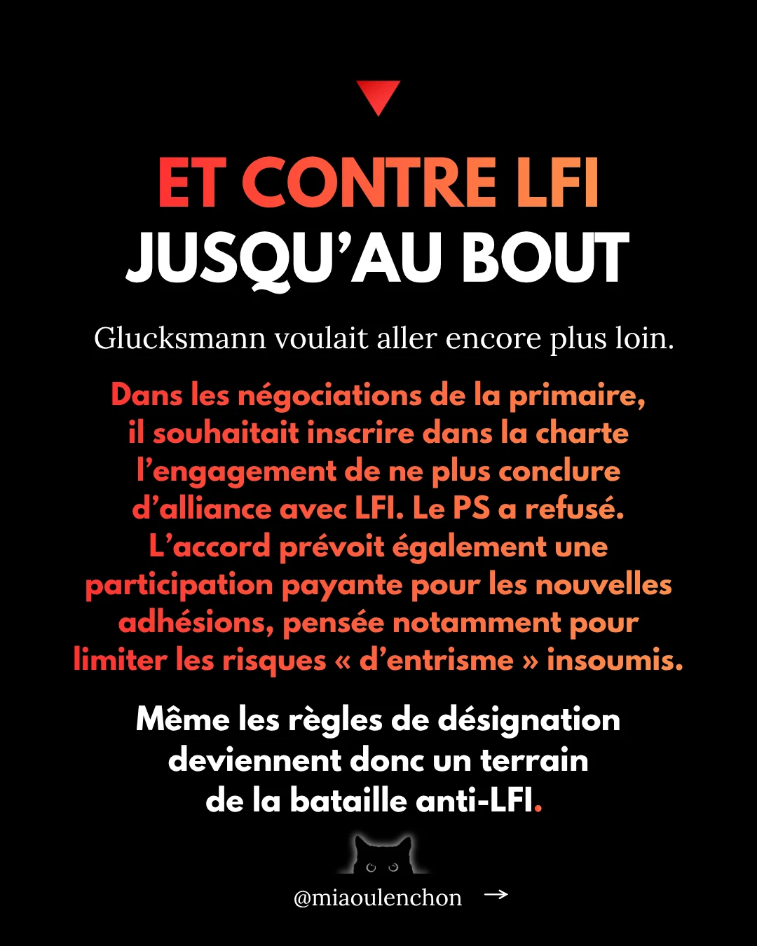 Diapositive 7 sur 19 : ET CONTRE LFI JUSQU'AU BOUT Glucksmann voulait aller encore plus loin. Dans les négociations de la primaire, il…